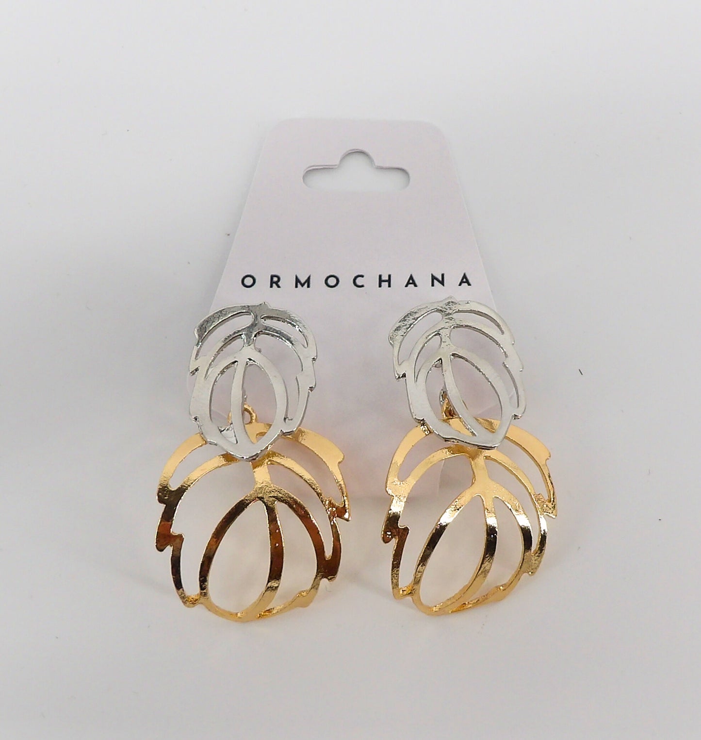 LEAF TWO-TONE EARRINGS