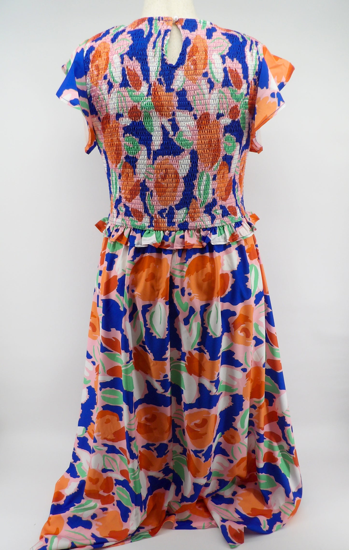CURVY SMOCK FLORAL MAXI DRESS