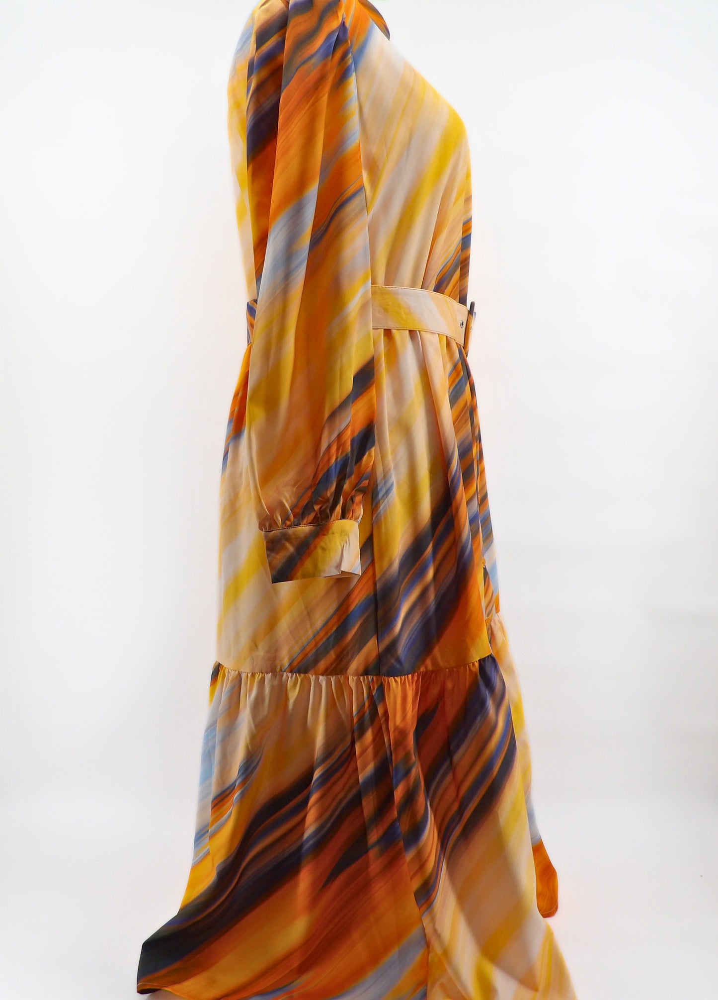 CURVY TIERED BELTED MIDI DRESS