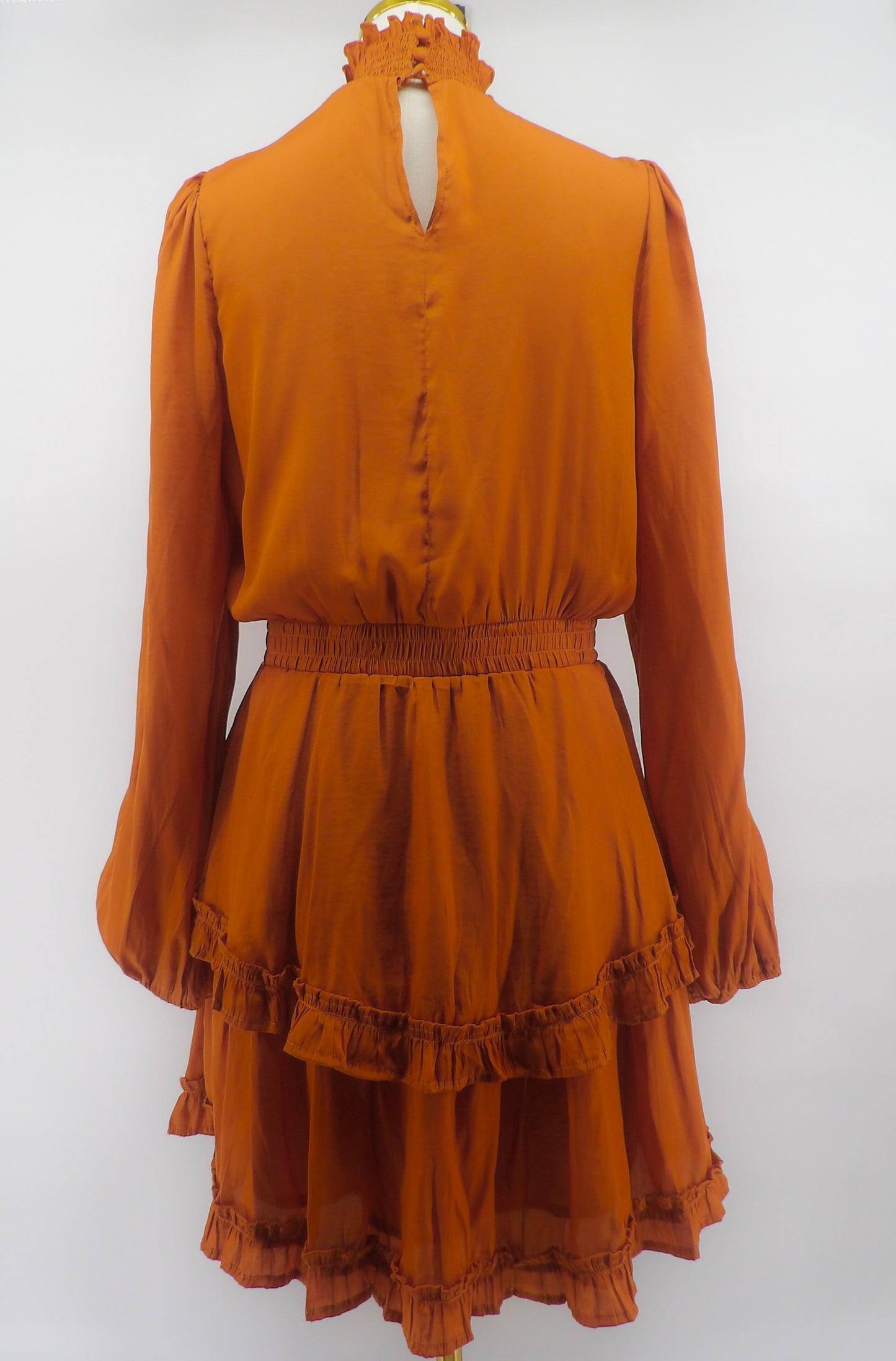 SMOCK WAIST RUFFLE MINI DRESS