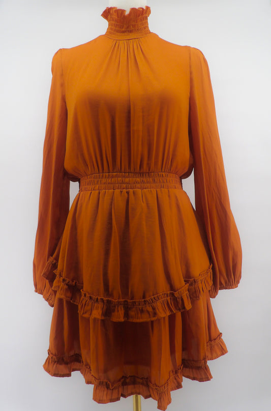 SMOCK WAIST RUFFLE MINI DRESS