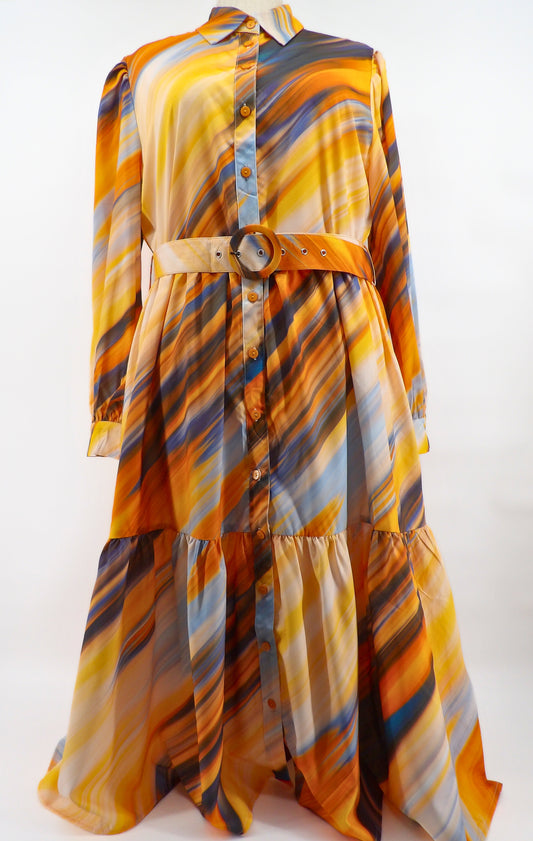 CURVY TIERED BELTED MIDI DRESS