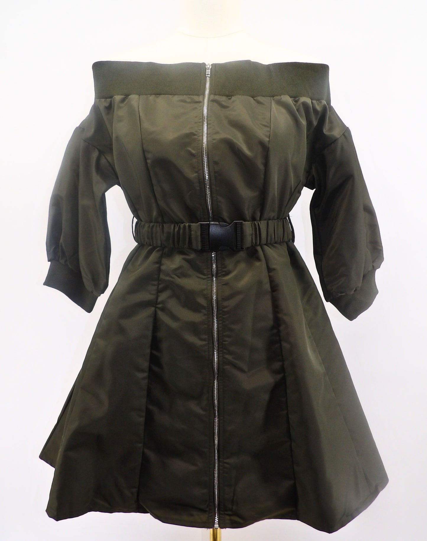 OFF SHOULDER BELTED MINI DRESS
