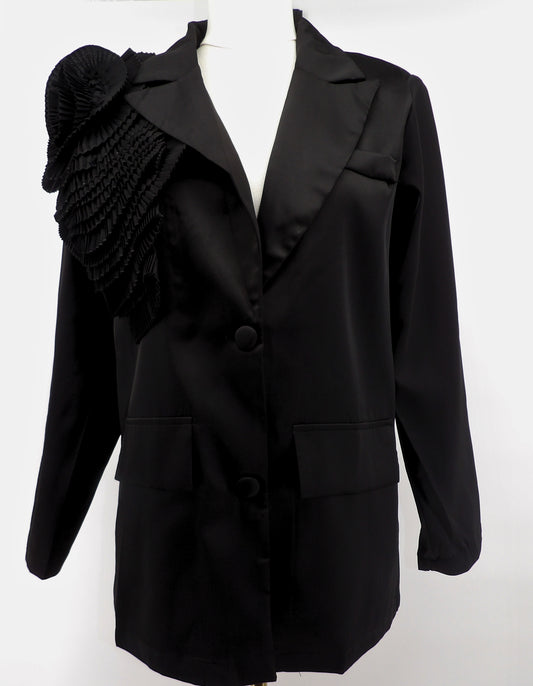 BUTTON CLOSURE FRONT DETAILED SATIN BLAZER