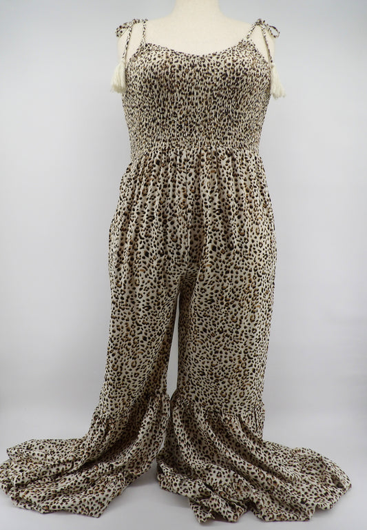 CURVY ANIMAL PRINT BELL LEG JUMPSUIT